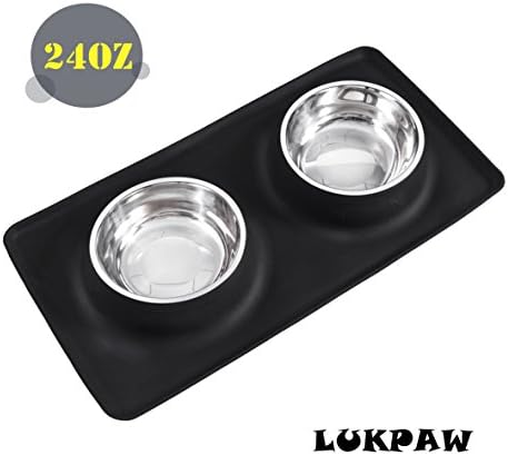 Dog Food Bowl – LukPaw Pet Stainless Steel Food Water Bowl with skid proof No-spill Silicone Mat for Dogs Cats