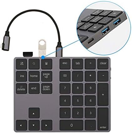 HLOIPYUR Aluminum Alloy Bluetooth Wireless Numeric Keypad with USB HUB Digital Input Function for Windows,Mac OS,Android Laptop PC
