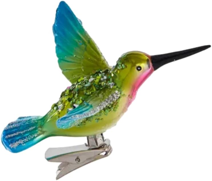 Ornament Hooks - Kurt Adler Decorative Christmas Ornament with S-Hook and Gift Box (Clip-On Hummingbird [Green & Blue], NB1676)