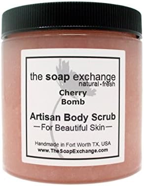 Sugar Body Scrub - Cherry Bomb Scent - Hand Crafted 16 fl oz / 480 ml Natural Artisan Skin Care, Shea Butter, Exfoliate, Moisturize, & Protect. Made in the USA.