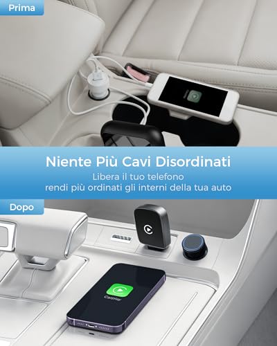 WityEye CarPlay Wireless Adapter Dual Core Wi-Fi 5.8GHz Bluetooth V5.3 Fast & Stable Plug & Play for Apple iPhone with iOS 10+ & Vehicles with Wired CarPlay Function (2016)