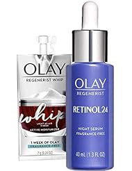 Olay Regenerist Retinol Face Serum, Retinol 24 Night Face Serum, 1.7oz + 1 Week Of Whip Face Moisturizer Travel/Trial Size