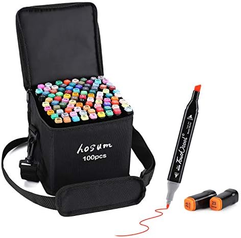 Hosum マーカーペン イラストマーカー 100色 セット 水彩ペン 2種類のペン先 太字 細字 油性コミック用 塗り絵 描画 落書き 学習用の カラーペンセット