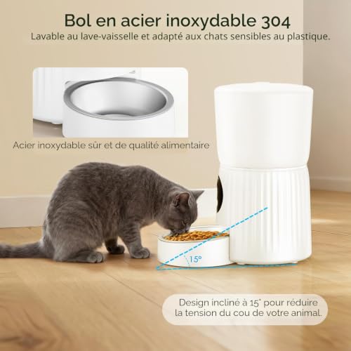 Faroro Automatic Cat Food Dispenser, HD 1080P Camera with Night Vision, 5G WiFi Feeder for Cat/Dog with Two-Way Audio, APP, Dual Power (White)