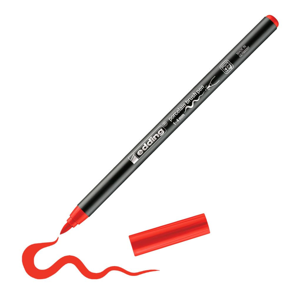 Edding 4200 Porcelain Brush Pen - Red - Brush Nib 1-4 mm - Felt-Nib Pen for Painting and Decorating Ceramics, Porcelain - Dishwasher-Safe, Lightfast Ink, Quick-Drying
