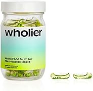 Wholier - Whole Food Vegan Multivitamin. Omega3 DHA + EPA, Vitamin D3, Vitamin B12, Zinc, Vitamin K2, Iron, Io