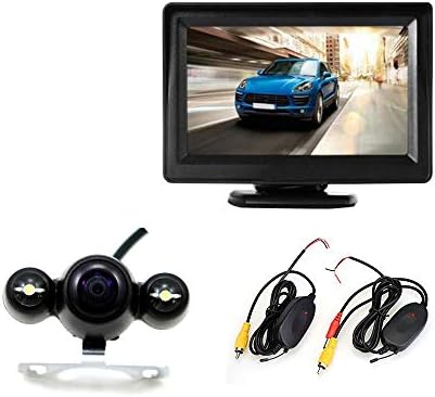 Car Parking Assistant System Kit, 4.3 inch color TFT LCD Aerial monitor display rearview FPV HD screen with CCD 120 Degree Car Back-up Camera Night Vision Car Rear View Camera with Wireless Transmitter