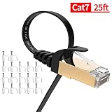 Cat7 Ethernet Cable 25 ft, VANDESAIL LAN Network Cable Cat 7, Flat Internet Cables with RJ45 Connector for Router, Modem, Gaming, Xbox (25ft, Black)