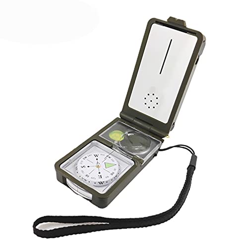 Shiwaki 10 in 1 Outdoor Multifunction Camping Survival Compass With Level,Fire Starter,Whistles,Compass,Ruler,Reflector,LED Flashlight,Magnifier,Thermometer,Hygrometer