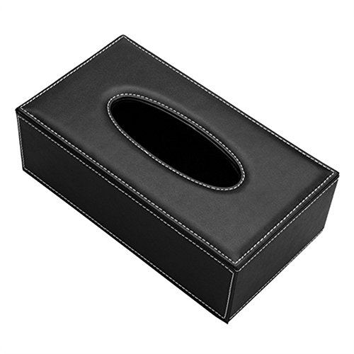 Better-love Luxury PU Leather Rectangular Tissue Box Holder Cover Case Tray Pumping for Home Office Car Automotive (Black)