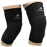 Padded Knee Sleeves (1 Pair) Protective Compression Wear - Men & Women Basketball Brace Support - Best to Immobilize, Strap & Wrap Knee for Volleyball, Football, Contact Sports - Snug & No Chafing
