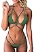 QINSEN Womens Criss Cross Strappy Halter Brazilian Bottom 2PCS Swimwear Army Green M