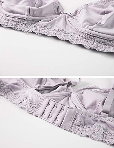 MOMANDA Women's Lace Trim Wire Free Cotton Soft Cup Maternity Nursing Bra Opal Gray 36B