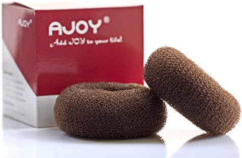 AJOY 2 Pcs Large Bun Maker Donut, Sock Bun Form for Long Hair, 3.3-3.6 Inch Brown, for Ballet, Girls, Women, Dance Etc.