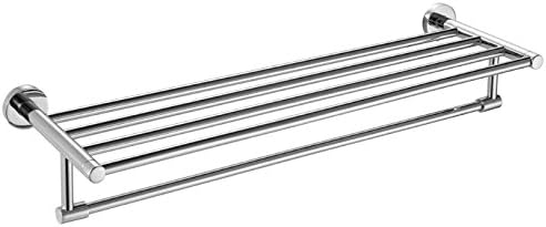 SAEJJ-Bathroom Accessories Stainless Steel Towel Rack Double Layer Bathroom Pendant Round Base Bath Towel Rack Double Layer Pendant