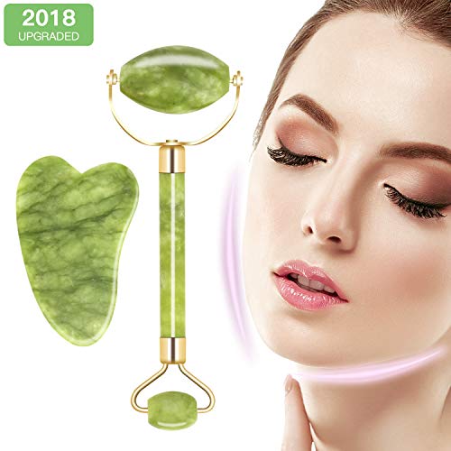 Jade Roller for Face & Gua Sha Set|Jade Roller for Face Real Jade 100% Jade|Anti Aging Skincare Therapy Tool|Puffiness Treatments.