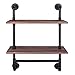 ALTAM Industrial Pipe Shelf with Towel Hanging Bar | Rustic 2 Shelving System for Pictures, Toiletries, Books, Home Decor | Heavy-Duty Metal, Vintage Fir Wood