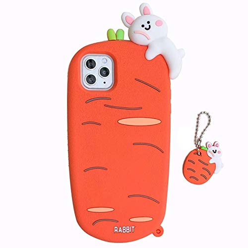 SGVAHY Creative Case Compatible with iPhone 11 Pro Max, Fun Unique 3D Cartoon Carrot Shape Soft Silicone Bumper Shockproof Protective Case (Bunny Carrot)