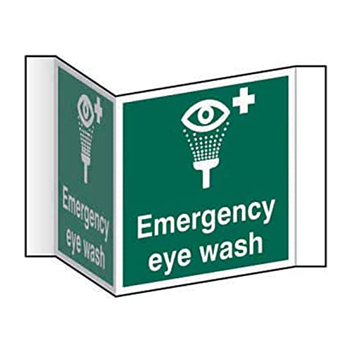 Emergency Eye Wash Location 3D Projection Sign - Green/White, Self-Adhesive Mounting Strips, Double-Sided W200mm x H200mm, Workplace & Laboratory Safety Marker