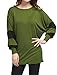 Allegra K Women's Contrast Color Round Neck Draped Long Sleeve Batwing Dolman Tunic Tops Medium Green