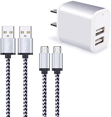 Charging Block, Hootek 2.1A Dual Port Phone Charger Box USB Wall Charger Cube Brick Plug With 2-Pack 6ft Micro USB Cable Android Charger Cord For Samsung Galaxy S6/S7 Edge J3 J7, LG Stylo 3 Plus, HTC