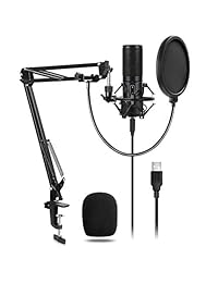 TONOR - Micrófono de condensador de estudio profesional para ordenador con conector de 0.138 in XLR Pop Filter Scissor brazo soporte   soporte de choque para grabación de estudio profesional y radiodifusión de podcasting, color negro