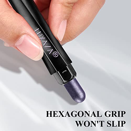 LUXAZA 6 PCS Purple Metallic Eyeshadow Stick Set, Light to Dark Cream Eye Shadow Pencil Crayon Brightener Highlighter Makeup Stick Kit, Hypoallergenic Waterproof Shimmer Eyeliner Make Up