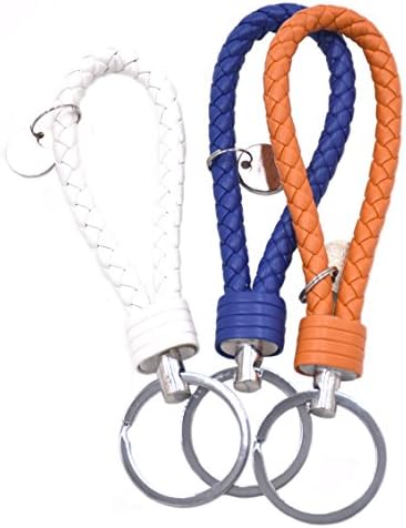 ocharzy Woven Key Chains - Strap Keychains - Simple Keychain - Useful Key Chain (Pack of 3, Orange+White+DB)