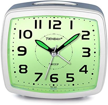 Silent Non Ticking Analog Alarm Clock with Nightlight Snooze Travel Alarm Clock Silent Sweep Second Hand, Lightweight Analog Quartz Clocks for Bedrooms (Light Blue)