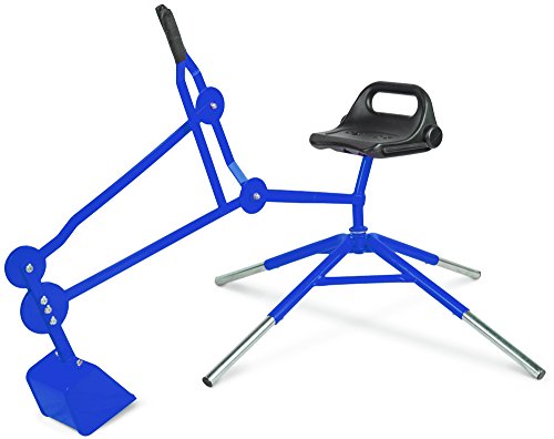 Sand Digger Toy Exavator with Telescoping Legs That Raise Seat Height and Stabilize Backhoe for Digging (Blue)