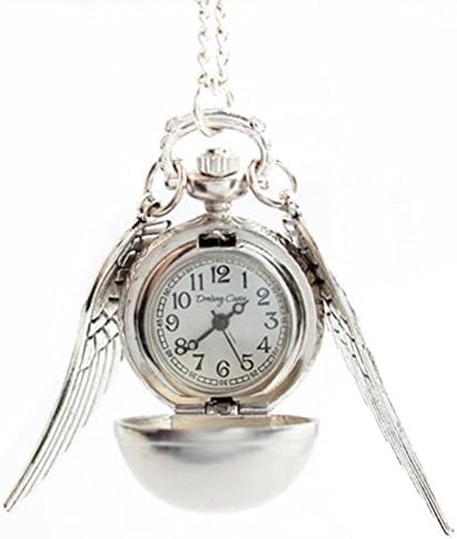 NICERIO Pocket Watch,Alloy Angle's Wing Open Face Quartz Pocket Watch with Necklace Chain(White)