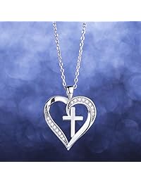 Van Chloe Women 925 Sterling Silver Heat Necklace Cubic Zirconia Diamond Pendant White Gold Plated Jewelry Gift for Women Girls 17.7''+1.77''