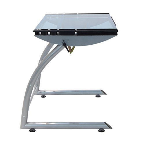 Studio Designs Triflex Drawing Table, Sit to Stand Up Adjustable Desk, Silver/Blue Glass - Thumbnail 6