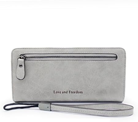 Women Zipper Long Clutch Wallet Leather Lady Purse Holder Case with Wristlet Strap(Grey)-Westyco