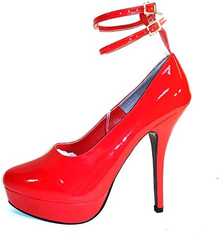 MicheleX 7906 Red PVC Ankle Strap 6" Stiletto Heel Platform Court - LGBTQ+
