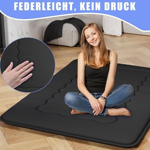 Kiseely Portable Folding Futon Mattress, Tatami Folding Japanese Sleeping Mattress, Portable Sleeping Mat for Dorm with Bag and Strap, Roll Up Camping Floor Mattress (Black HY1, 150 x 200 cm)