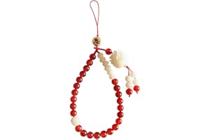 TEHAUX Natural Agate Cell Phone Chain Decorative Wrist Strap for Women Red and White Beaded Phone Charm