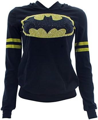Many Many - Women's Batman Rhinestones Hoodie Sweatshirt - Black/Yellow