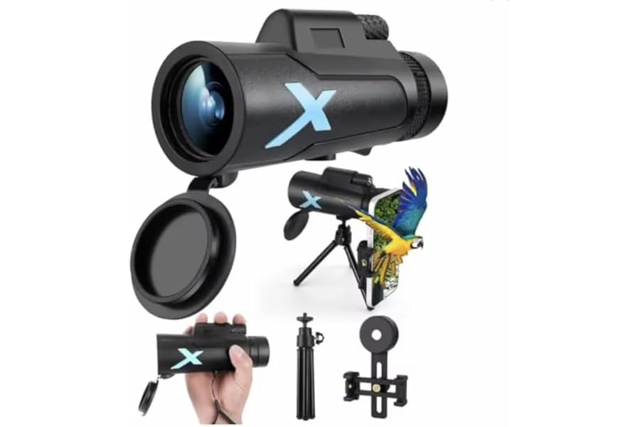 12x50 High Power HD Monocular Telescope with Phone Adapter & Tripod, Waterproof Compact Monocular for Bird Watching, Hiking, Camping - Clear Low Light Vision