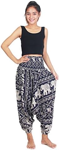 Chinrada Shop Women's Aladdin Harem Jumpsuit Smocked Waist Circle Pants