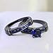 Couple Ring Bridal Set His Hers Black Gold Plated Blue CZ Stainless Steel Wedding Ring Band