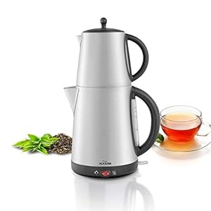 Elektrische theekoker in zilver – 2,7 liter – waterkoker roestvrij staal met theezeef warmhoudfunctie 1850-2200 Watt
