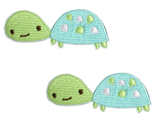 2 pieces TURTLE Iron On Patch Applique Wildlife Animal Tortoise Motif Fabric Decal 3 x 1.2 inches (7.5 x 3 cm)