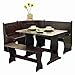 Nook Table Breakfast Bench Corner Dining Set 3 Piece Kitchen Traditional Style, Seats 6, Espresso