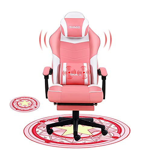SHMIO Pink Gaming Chair Office Chair with Massage Lumbar Support