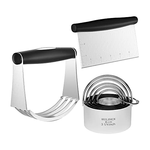HULISEN Stainless Steel Pastry Scraper, Dough Blender & Biscuit Cutter Set (3 Pieces/ Set