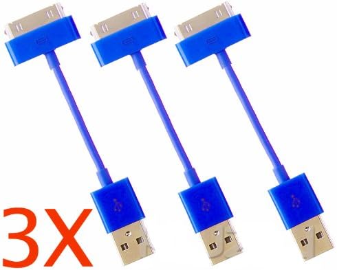 (3 Cables) - Apple Sync USB Data Cable Charge for iPhone 4, 4S, 3 &amp; iPod &amp; iPad 2, "The New iPad" White High Quality (Blue)