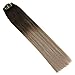 Full Shine 18 Inch 10 Pcs 100 Gram Full Set Clip in Hair Extensions Ombre Balayage Human Hair Clip in Human Hair Extensions Color 2 Fading to 6 and 18 Ash Blonde Hair Extensions Human Hair Clip Ins