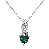Heart Shape Created Emerald and Diamond Pendant-Necklace in Sterling Silver