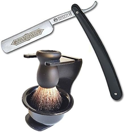 DOVO Solingen Straight Razor with Badger Shaving Brush Stand and Soap Bowl